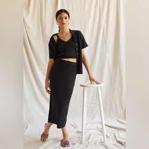 Anthropologie Daily Practice Dark Green Ribbed Button Front Polo Lounge Sweater